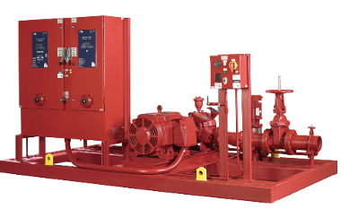 Industrial fire protection system including controls, jockey pump, electric motor and pump 